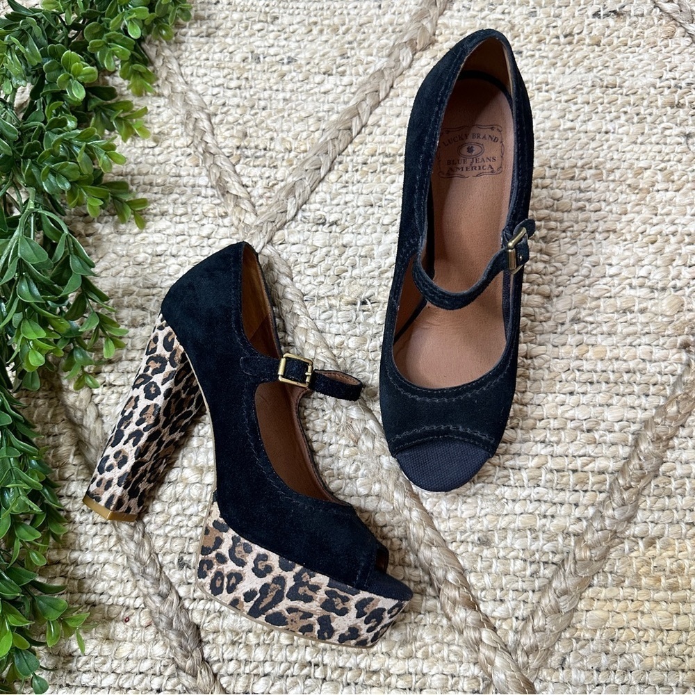 Lucky Brand Black and Leopard Print Heels